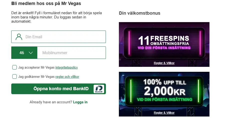 MrVegas registrering