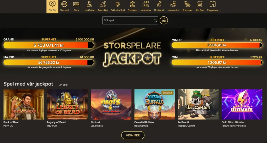 Storspelare casino slots jackpot