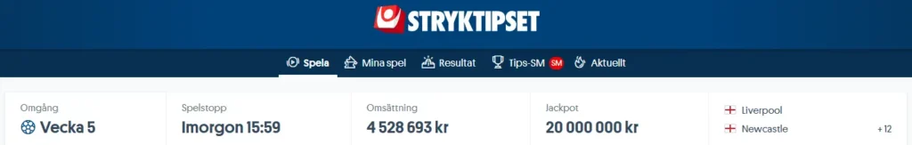 Stryktipset vecka 5 - Jackpot 20 miljoner