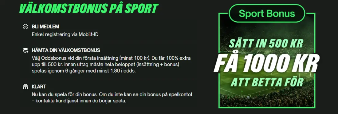 Comeon välkomstbonus på sport